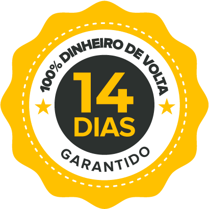 Imagem com um texto "100% dinheiro de volta garantido" no centro da imagem "14 dias"