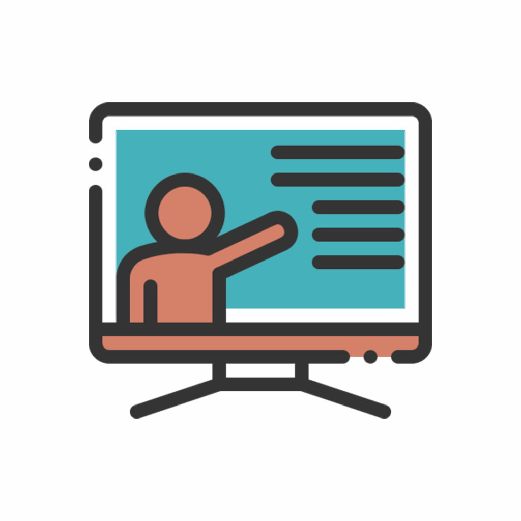 Logo ilustrativa de um homem apontando para uma tela de computador